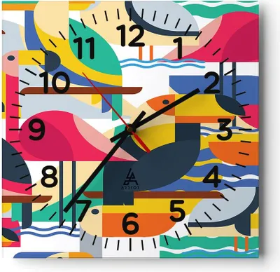 Produktbild von Wanduhr - Quadrat - Glasuhr - Vogel Abstraktion - 40x40cm - Schleichendes Uhrwerk - Lautlos - zum Aufhängen bereit - Dekoration Modern - Wanddekoration aus Glas - C4AC40x40-3747