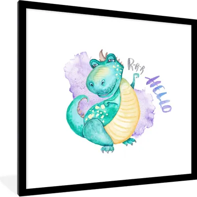 Produktbild von MuchoWow® Gerahmtes Poster Kinderzimmer - Blau - Dinosaurier - Jungen - Mädchen - Kind 40x40 cm - Poster mit Schwarzem Bilderrahmen Wandposter Rahmen Foto Bilder - Poster - Plakat im Rahmen