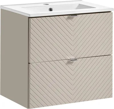 Produktbild von Badezimmerschrank 60 Cm Mit Keramikwaschbecken Kaschmir Fischgrät