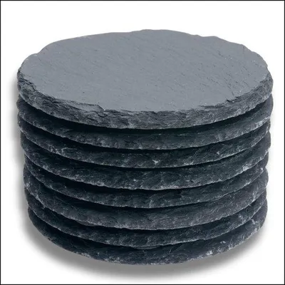 Produktbild von Schwarze Schiefer Untersetzer 8er Set 10cm runde Gläser