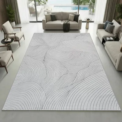 Produktbild von Teppich Silber modern weich pflegeleicht mit Wellenstruktur Größe - 240 x 340 cm