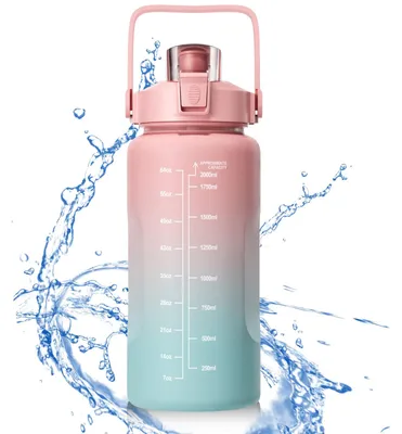 Imagen del producto de Botella deportiva con pajita, de 2 litros, libre de BPA, resistente al agua, ideal para fitness y actividades al aire libre