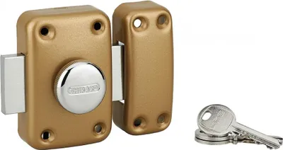 Image de Verrou à bouton Apache pour porte d'entrée, cylindre 30mm, acier, 3 clés, époxy or - THIRARD