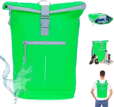 Produktbild von Rucksack Plane Mart Time Bag Kurierrucksack Roll-top Fahrradrucksack Freizeitrucksack Sport Fitness Reise 51.1135 30 Signal Neon Grün + Flasche