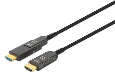 Immagine prodotto di MANHATTAN Cavo ottico attivo HDMI ad alta velocità in fibra ottica con spina staccabile 4K@60Hz UHD, da HDMI maschio a Micro HDMI maschio (tipo D) e HDMI maschio staccabile (tipo A), 100 m, HEC, ARC, contatti placcati oro, nero (355551)