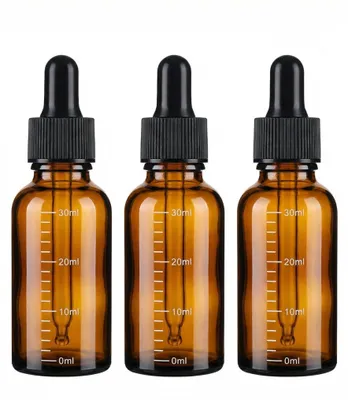 3 Amberglas-Tropfflaschen 30 ml mit Pipette