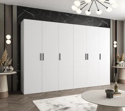 Obrázek produktu pro Prostorná šatní skříň HELMA 1 300 cm - bílá / černé úchyty