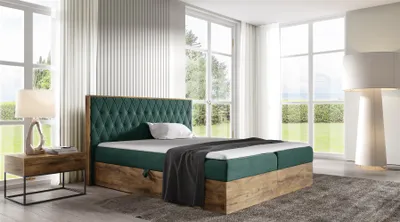 Produktbild von Boxspringbett Bett BROMIA 200x220cm Lancelot Eiche Stoff Grün inkl. Bettkasten