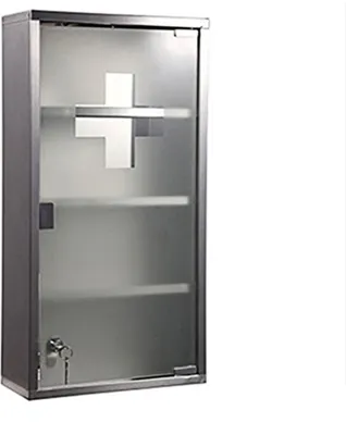 Produktbild von Style home Medizinschrank Arzneischrank Erste Hilfe Schrank Edelstahl mit Glas Tür Schloss, Tip-on Automatik, abschließbar 4 Fächer 60x30x12cm Silber