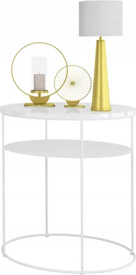 Zdjęcie produktu dla Okrągły Stolik Kawowy z Półką Loft Metal 55 x 55 x 63 Biały+Biały Połysk