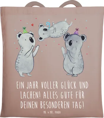 Produktbild von Mr. & Mrs. Panda Stoffbeutel 2014 Geburtstag - Braun Pastell - Geschenk, wertschätzen, Tasche, Geburtstagsfeier, Einkaufstasche, Alter, Shopping, totebag, Tote Bag