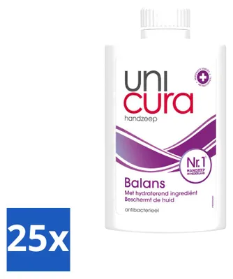 Imagen del producto de 25 unidades de recambio de jabón líquido Unicura Balans, 250 ml cada uno. Paquete económico