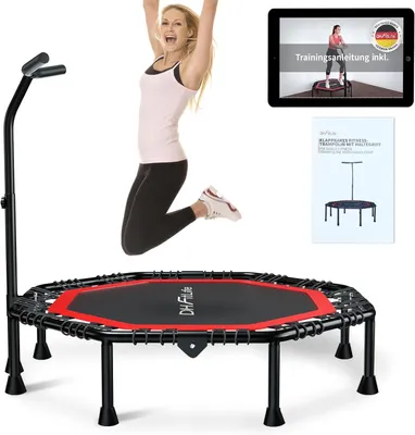 Zdjęcie produktu dla DH FitLife Trampolina fitness 50 cali, składana, cicha, z 3-stopniową regulacją chwytu, do użytku wewnątrz i na zewnątrz