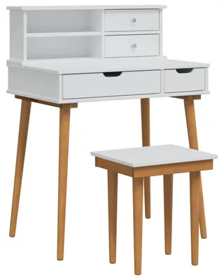 Image de vidaXL Ensemble de table de maquillage FAUSKE, 3 pièces, blanc, 76 x 50 x 103,5 cm