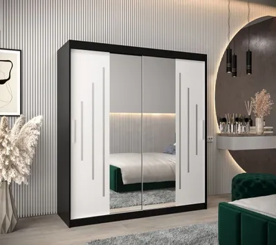 Produktbild von Kleiderschrank mit Spiegel EWELINA – Breite 180 cm, schwarz / weiß