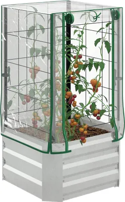 Produktbild von 3-tlg.-Set Pflanzkasten Hochbeet mit Kunststoffabdeckung, Rankgitter für Garten