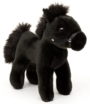 Zdjęcie produktu dla Uni-Toys - Koń, stojący, czarny (bez siodła) - 23 cm (długość) - Miękaka, pluszowa zabawka - Koń bez siodła (czarny)