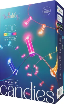 Zdjęcie produktu dla Twinkly Candies 200 diod LED RGB w kształcie świec, USB-C|zielony przewód