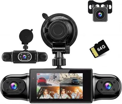 Productafbeelding van 4-kanaals Dashcam Auto 1080p, 360° Autocamera met 64GB SD-kaart, 3" IPS-scherm, Wifi, Groothoek, Nachtzicht IR, G-sensor en Lusopname