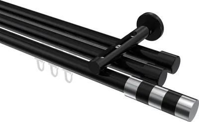 Produktbild von Interdeco Innenlaufstange / Gardinenstange mit Innenlauf Schwarz, Typ Siteno Mavell (Zylinder Bicolor), 20 mm Ø 3-läufig, 400 cm