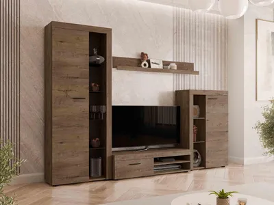 Produktbild von MIRJAN24 Wohnwand Farso, Design Wohnzimmer-Set, Schrankwand, Mediawand, Modernes Anbauwand (ohne Beleuchtung, Lefkas Eiche)