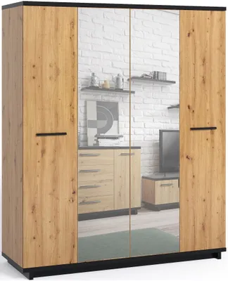 Produktbild von Spiegelschrank INES 10 viertüriger Drehtürenschrank mit Kleiderbügel und Einlegeböden