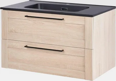 Produktbild von Waschbeckenschrank mit Waschbecken Schubladen Holzoptik Hellbraun 80 cm Tarija