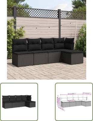 Produktbild von The Living Store 5-tlg. Garten-Sofagarnitur mit Kissen Schwarz Poly Rattan