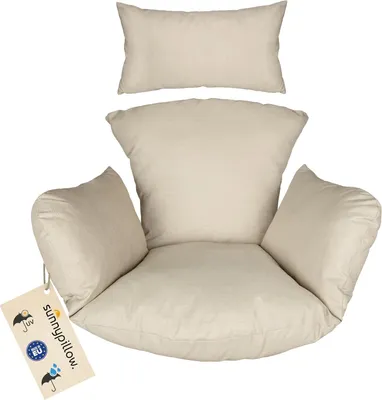 Produktbild von sunnypillow Hängesessel Kissen - Auflage für Rattan & Polyrattan Hängeschaukel - Extra Dick 15cm, UV - beständig, wasserdicht - Cremefarben