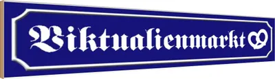 Produktbild von vianmo Holzschild 10x46 cm Viktualienmarkt Brezel Essen Trinken