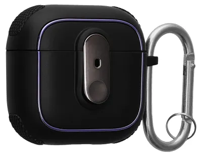 Produktbild von kwmobile Hülle kompatibel mit Apple Airpods 4 Hülle - Kopfhörer Case - TPU Cover mit Karabiner - Stoßfeste Schutzhülle - Schwarz Schwarz