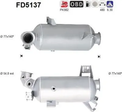 Produktbild von AS FD5137 Dieselpartikelfilter Rußpartikelfilter DPF für VW Transporter V Bus (7HB, 7HJ, 7EB, 7EJ, 7EF, 7EG, 7HF, 7EC) Euro 5 Abgasanlage Diesel