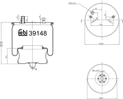 Produktbild von FEBI BILSTEIN Luftfederbalg 39148 Hinten Links Hinten Rechts für VOLVO 8700 128mm 430mm 228mm 197mm