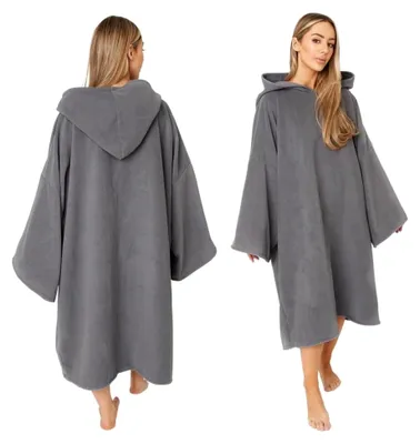 Produktbild von Poncho für Erwachsene, groß, zum Baden und Surfen, saugfähiges Mikrofaser-Wickelhandtuch, schnell trocknend - Badeponcho in Anthrazit