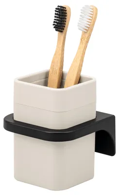 Immagine prodotto di Porta spazzolini bremermann SAVONA con finitura soft-touch, completo di supporto a parete, portaspazzolino angolare in plastica beige
