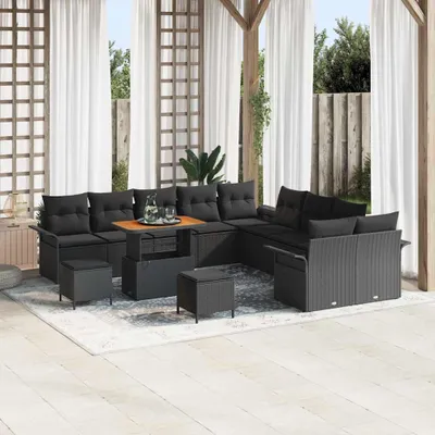 Produktbild von "Rabatt" Gartensofa-set - Balkonmöbel/Terrassenmöbel - mit Kissen 13 pcs Schwarz Poly-Rattan - Lounge-Dining set CC13322