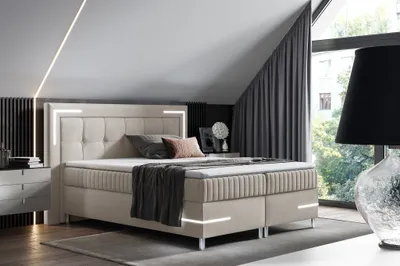 Produktbild von Boxspringbett Schlafzimmerbett 120x200cm AMORE Nr.1 Beige inkl. LED-Beleuchtung
