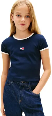 Zdjęcie produktu dla Koszulka dziewczęca Tommy Hilfiger, krótki rękaw, model Heritage Flag Top, krój Slim Fit, kolor niebieski (ciemny)