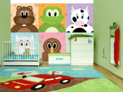 Produktbild von Vlies Fototapete für Kinder 400x280 cm Tapeten Wandtapete XXL Kindertapete Kinderzimmer Tiere Bär Eule Kuh 10110902-1