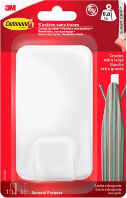 Produktbild von Command Utility Hook, Weiß, XL Heavy Weight, 1 Haken + 3 Klebestreifen - für Innen und Other Items of bis zu 6,8kg, keine Nägel, keine Löcher, kein Bohren