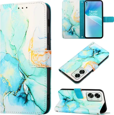 Obrázek produktu pro OnePlusNord 2T 5G Pouzdro,PolyuretanKožené Pouzdro s Mramorovým Vzorem, Kapsy na Karty, Stojánek Pouzdro pro OnePlus Nord 2T 5G zelené