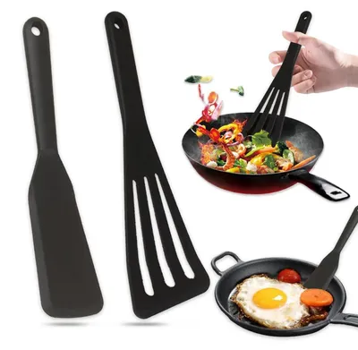 Productafbeelding van 2 stuks spatels van siliconen, zwart, hittebestendig, antiaanbaklaag, geschikt voor koken