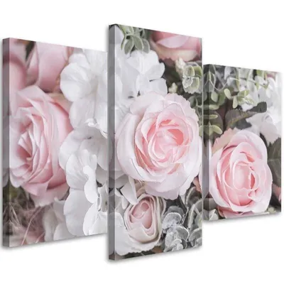 Produktbild von Triptychon auf leinwand rosa rosen 150x100 cm Feeby rosa wandbild bereit zum aufhängen