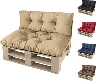 Produktbild von sunnypillow Palettenkissen für Palettenmöbel - 2er Set - Palettenauflage 120 x 80 für Palettensofa - Palettenpolster für Garten, Gesteppte Kissen für Europaletten - Sitzkissen & Rückenkissen Beige