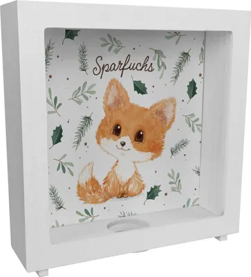 Produktbild von Babyfuchs Rahmen Spardose aus Holz mit Spruch Sparfuchs