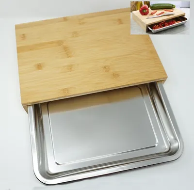 Produktbild von Küchen Schneidebrett aus Bambus mit 1 herausnehmbarer Edelstahlschale