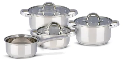 Produktbild von Alpina Induktions Topfset 4‑teilig – Edelstahl Kochtöpfe mit Glasdeckel – Kochtopfset Geeignet für Alle Herdarten – Töpfe Set – Kochgeschirr Set aus Edelstahl
