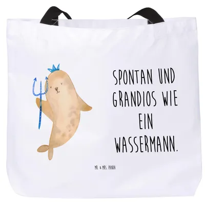 Produktbild von Mr. & Mrs. Panda Reisetasche Sternzeichen Wassermann - Weiß - Geschenk, Meermann, Meer, Tote Bag, Geburtstag Februar, Büchertasche, Januar, Tasche, Laptoptasche, Beutel