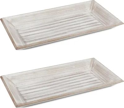 Image de com-four® Set de 2 plateaux en bois - plateau en bois vintage rectangulaire - plateau de service au look rustique - grand bol décoratif - plateau à clés - assiette à bougies