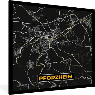 Produktbild von MuchoWow® Gerahmtes Poster Pforzheim - Gold - Karte - Deutschland - Karte 40x40 cm - Poster mit Schwarzem Bilderrahmen Wandposter Rahmen Foto Bilder - Mit Rahmen - Wanddekoration Schlafzimmer